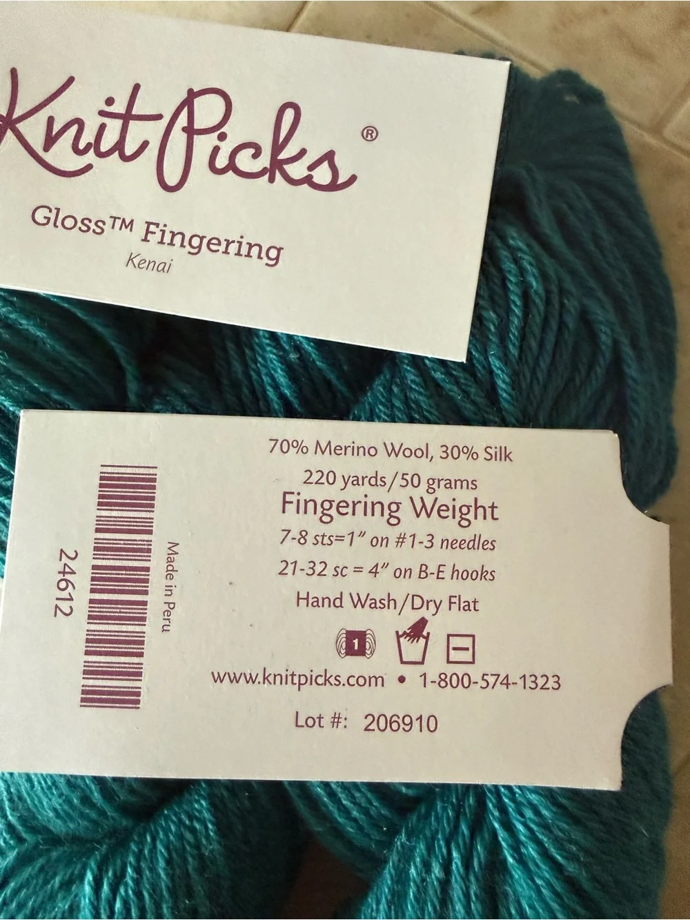 Knit Picks Gloss Fingering Yarn in Teal - Premium Merino Silk Blend 2 Hanks